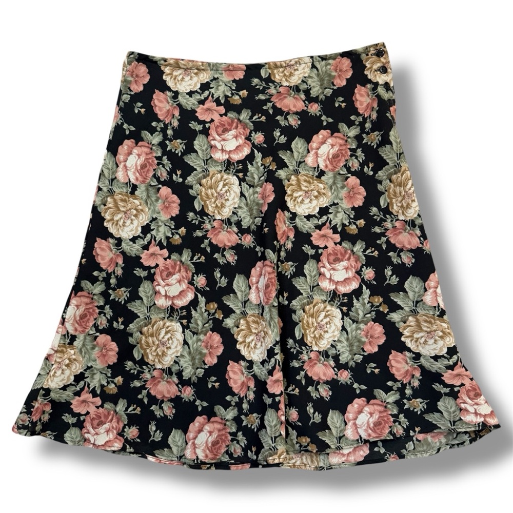 Vintage Knee-Length Floral & Flowy A-Line Skirt